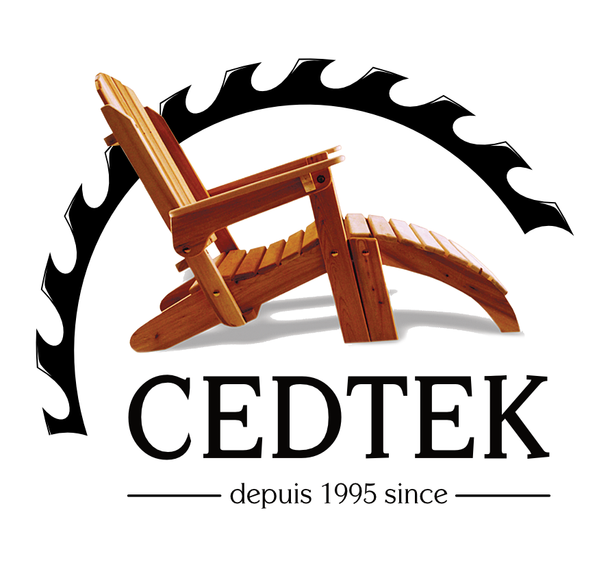 Meubles de patio en cèdre fabriqués par Cedtek, conçus pour un usage extérieur.