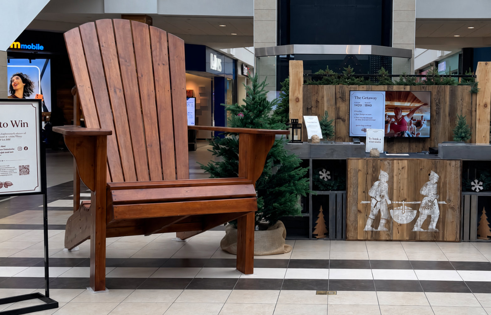 chaise-adirondack-geante-rustique-au-centre-commercial Cedtek, fabricant de meubles commercial urbain